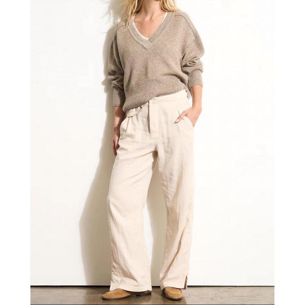 NEW ROWAN eden deep v-neck sweater in stone